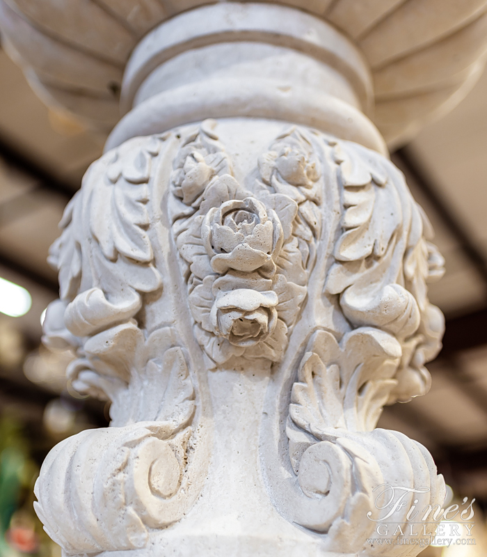 Marble Fountains  - Floral Garland Fountain In Roman Travertine - MF-1955