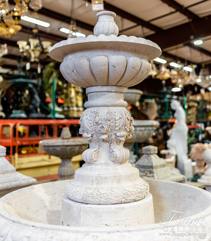 Marble Fountains  - Floral Garland Fountain In Roman Travertine - MF-1955