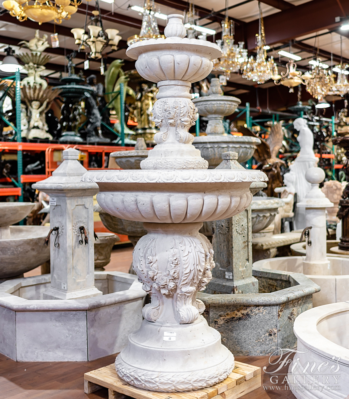 Marble Fountains  - Floral Garland Fountain In Roman Travertine - MF-1955