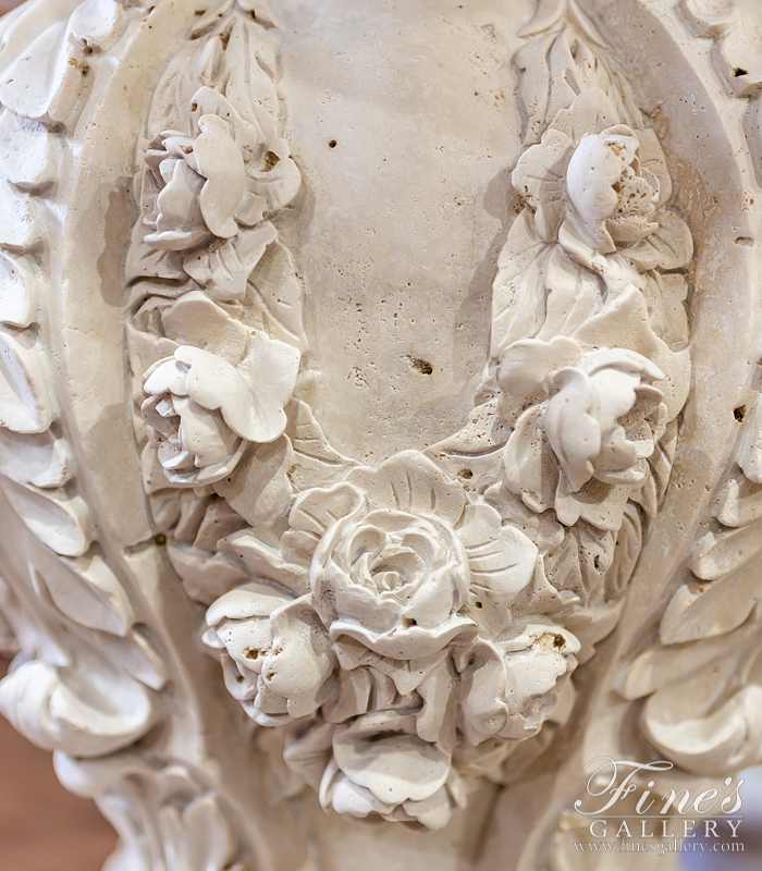 Marble Fountains  - Floral Garland Fountain In Roman Travertine - MF-1955