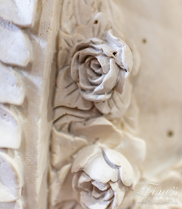 Marble Fountains  - Floral Garland Fountain In Roman Travertine - MF-1955