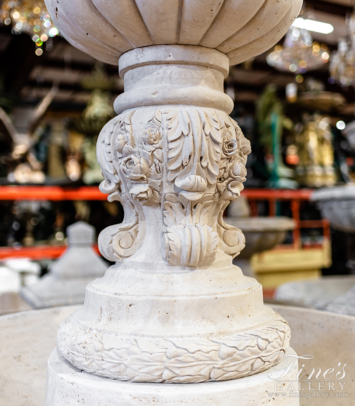 Marble Fountains  - Floral Garland Fountain In Roman Travertine - MF-1955