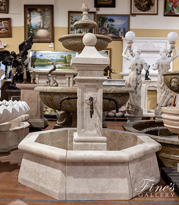 Marble Fountains  - Old World Travertine And Bronze Fountain Feature - MF-1985