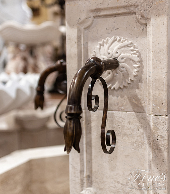 Marble Fountains  - Old World Travertine And Bronze Fountain Feature - MF-1985