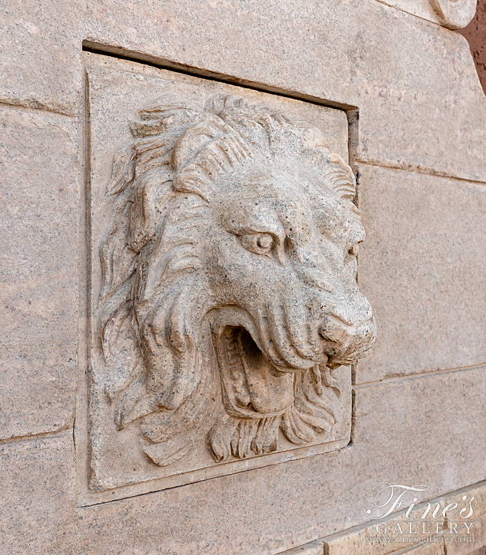 Marble Fountains  - Aged Granite Wall Fountain With Lion Head Motif - MF-1989