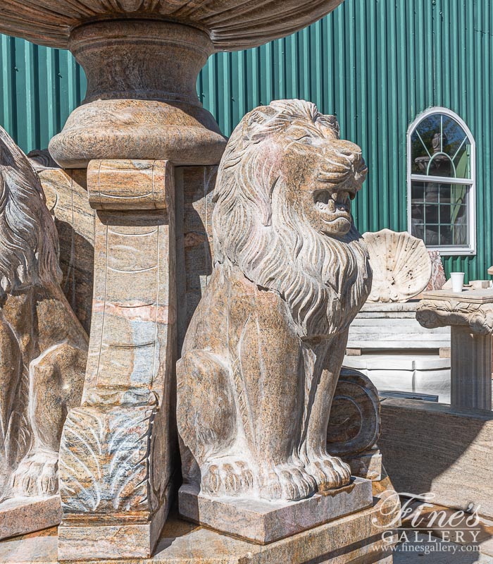 Marble Fountains  - Solid Antique Gold Granite Lion Themed Fountain Feature - MF-1993