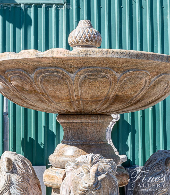 Marble Fountains  - Solid Antique Gold Granite Lion Themed Fountain Feature - MF-1993