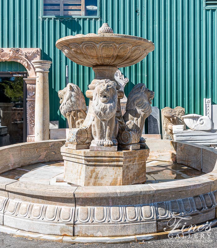 Marble Fountains  - Solid Antique Gold Granite Lion Themed Fountain Feature - MF-1993