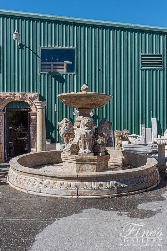 Marble Fountains  - Solid Antique Gold Granite Lion Themed Fountain Feature - MF-1993