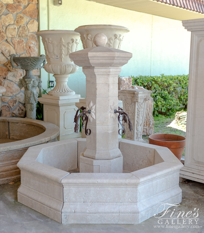 Marble Fountains  - French Country Single Post Fountain In Travertine - MF-1998
