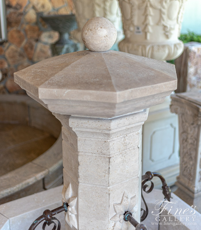 Marble Fountains  - French Country Single Post Fountain In Travertine - MF-1998