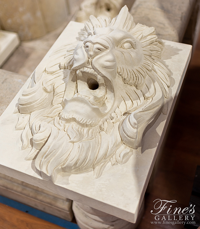 Marble Fountains  - French Limestone Lion Head Wall Mount Fountain Feature - MF-2022