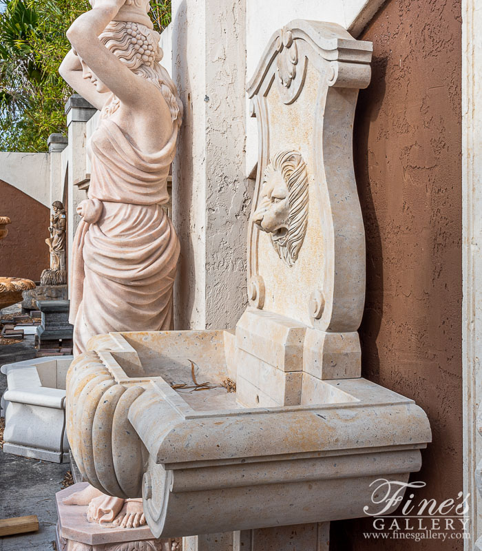 Marble Fountains  - Old World Style Wall Fountain With Majestic Lion Head  - MF-2048