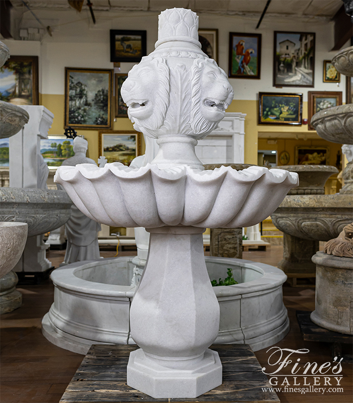 Marble Fountains  - Lion Head Themed Fountain In A White Marble - MF-2051