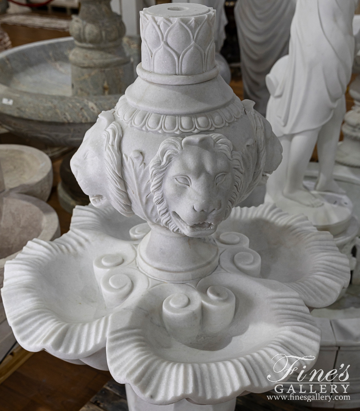 Marble Fountains  - Lion Head Themed Fountain In A White Marble - MF-2051