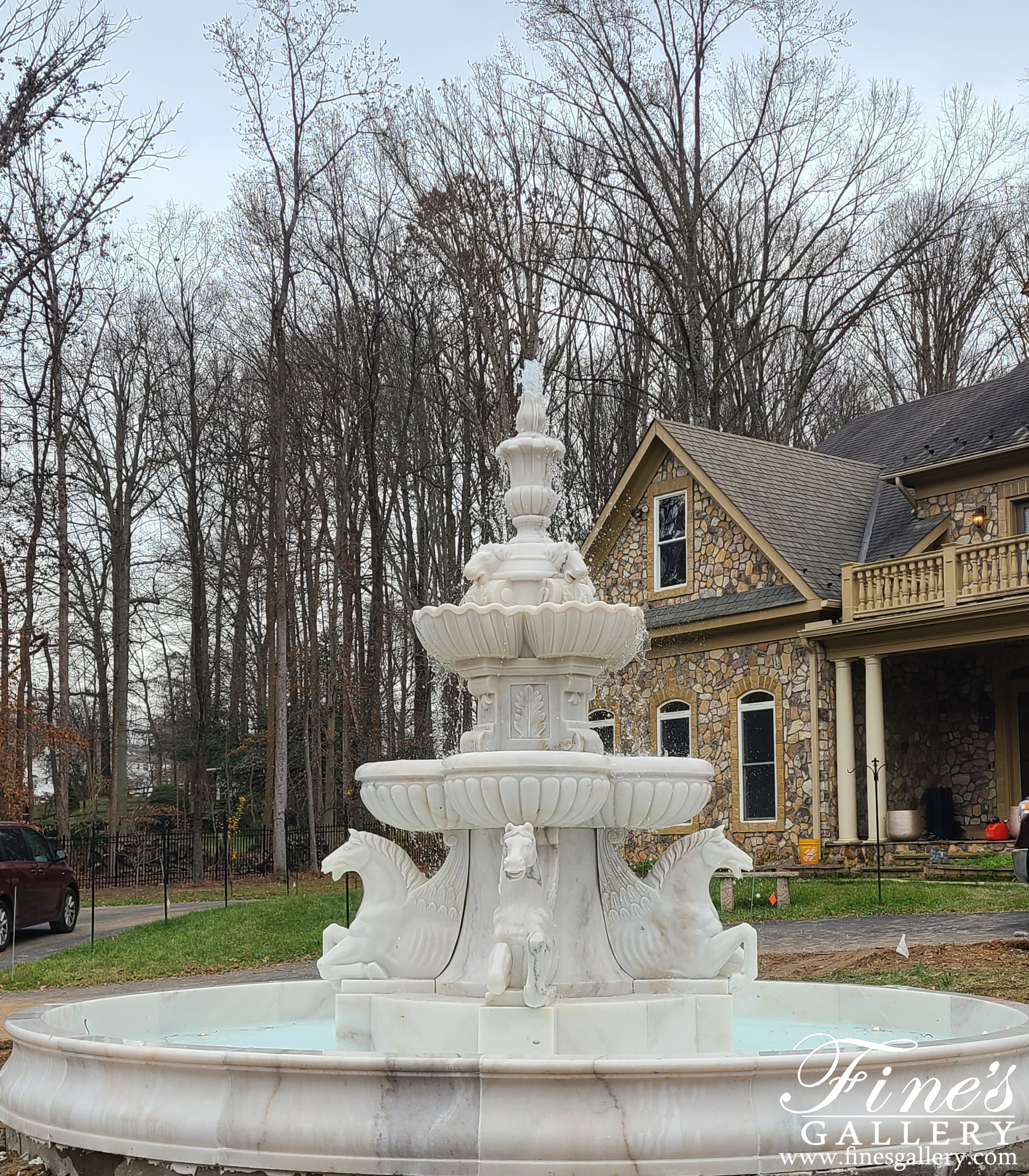 Marble Fountains  - Museum Quality White Marble Pegasus Fountain - MF-2073