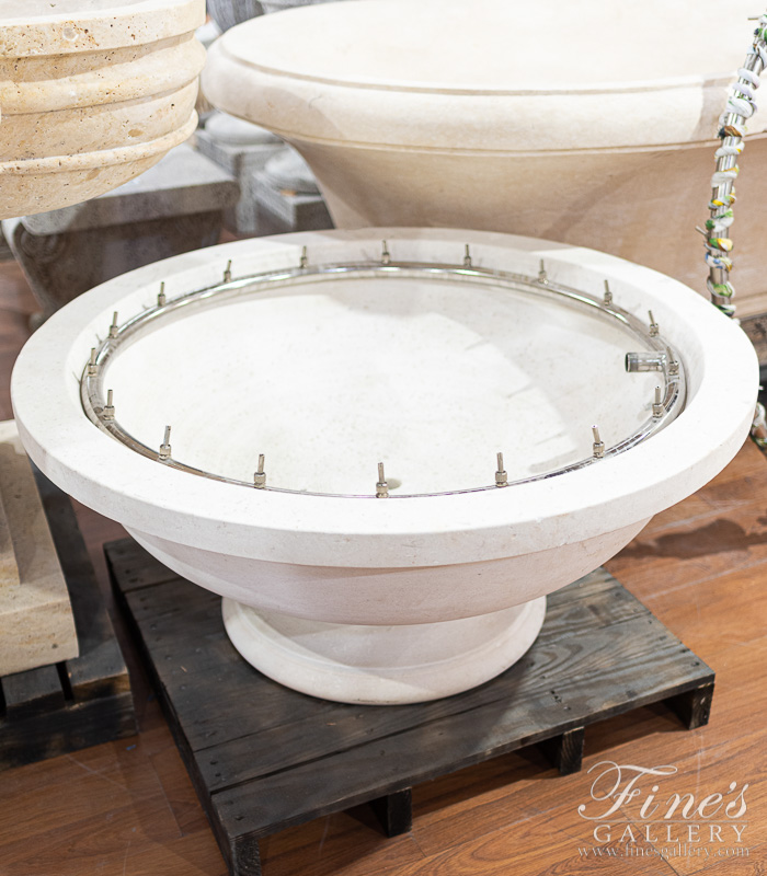 Marble Fountains  - Limestone Bowl Fountain With Stainless Waterjets - MF-2076