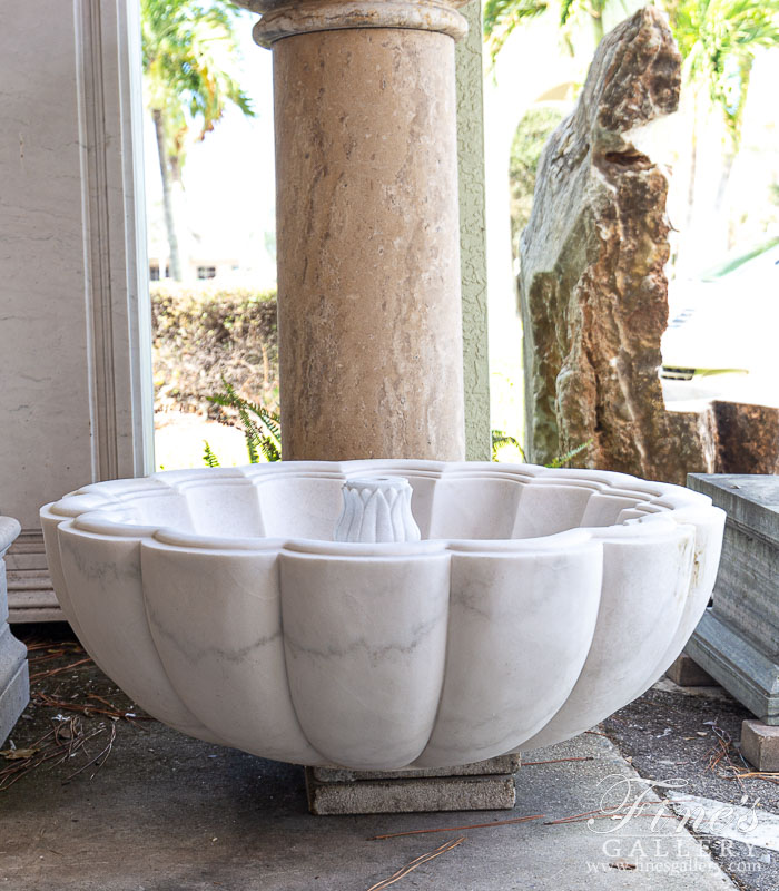 Marble Fountains  - Single Tier White Marble Garden Fountain - MF-2081