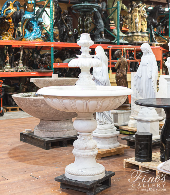 Marble Fountains  - Stunning Hand Carved 2 Tiered Statuary Marble Fountain - MF-2105