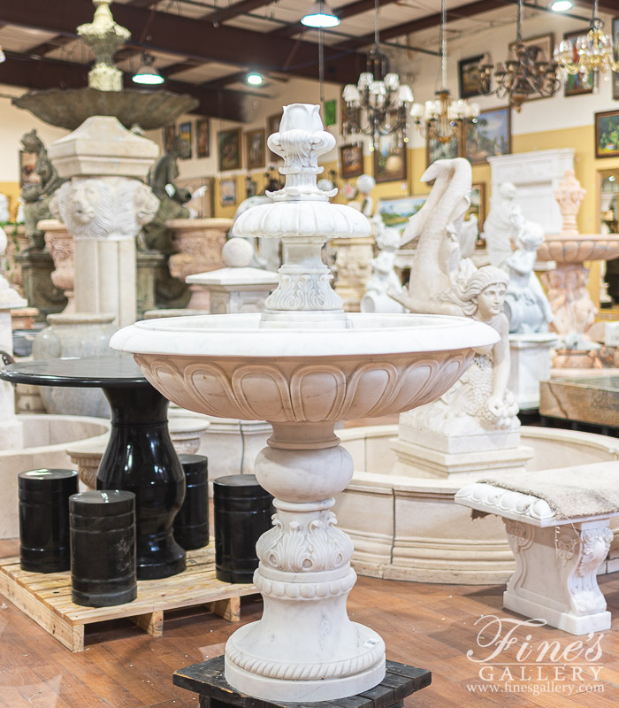 Marble Fountains  - Stunning Hand Carved 2 Tiered Statuary Marble Fountain - MF-2105