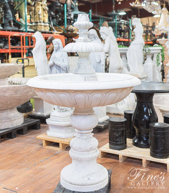 Marble Fountains  - Stunning Hand Carved 2 Tiered Statuary Marble Fountain - MF-2105