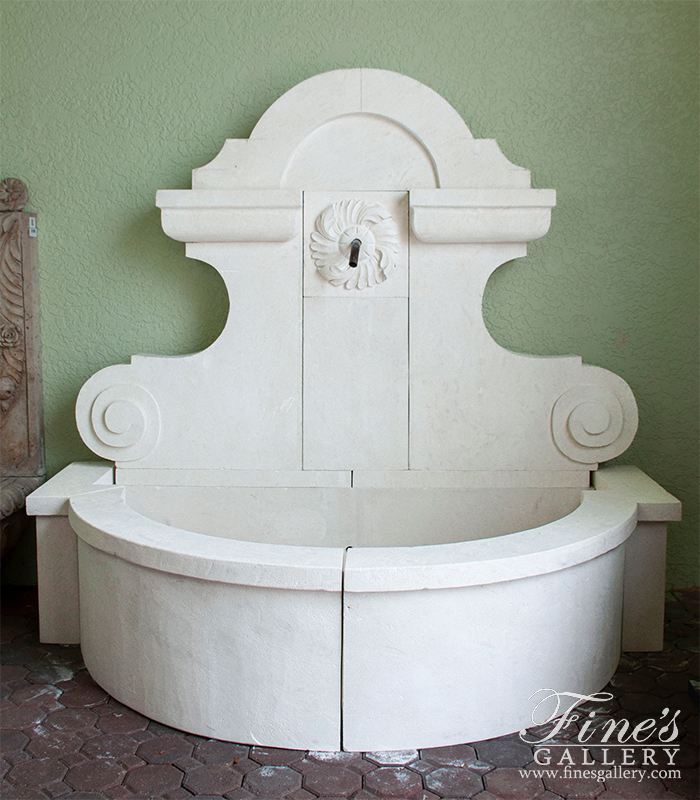 Marble Fountains  - Old World Wall Fountain In French Limestone - MF-2110