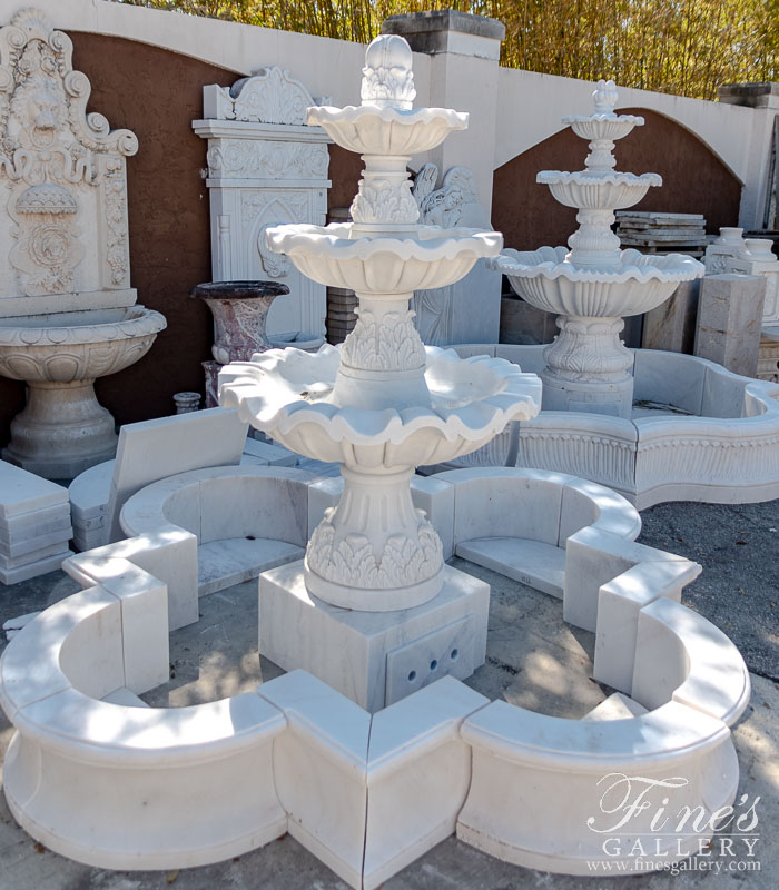 Marble Fountains  - Three Tiered Lotus Shaped Fountain W/Accanthus Carvings - MF-2112