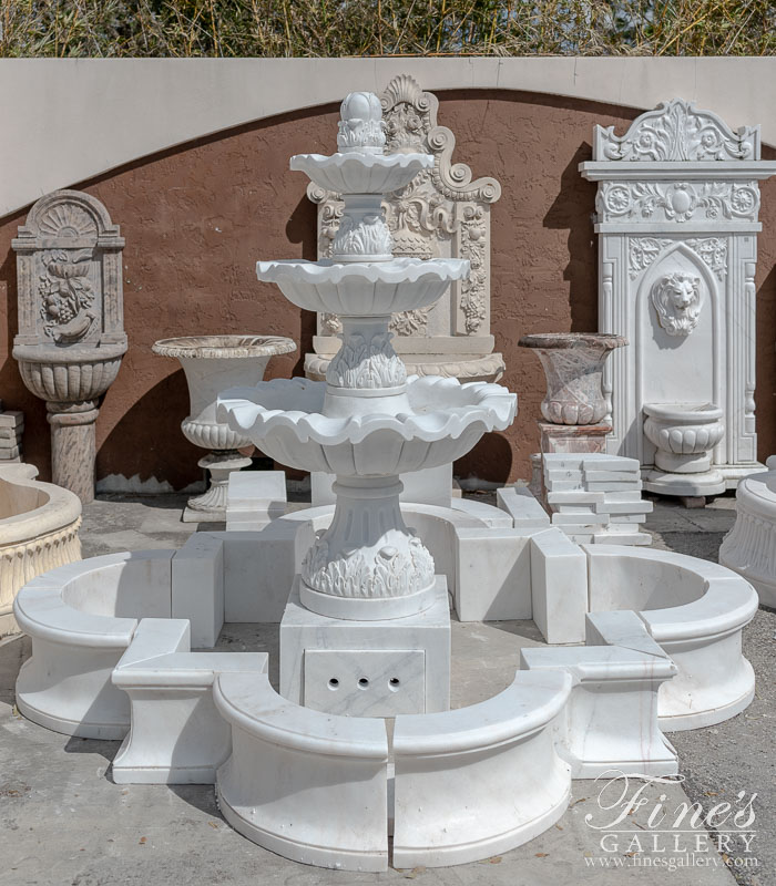 Marble Fountains  - Three Tiered Lotus Shaped Fountain W/Accanthus Carvings - MF-2112