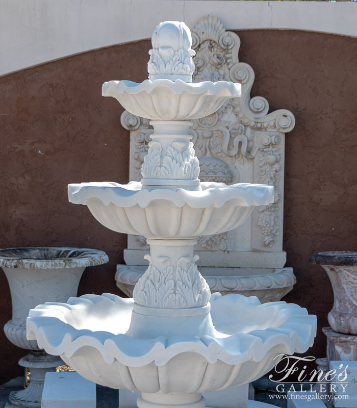 Marble Fountains  - Three Tiered Lotus Shaped Fountain W/Accanthus Carvings - MF-2112