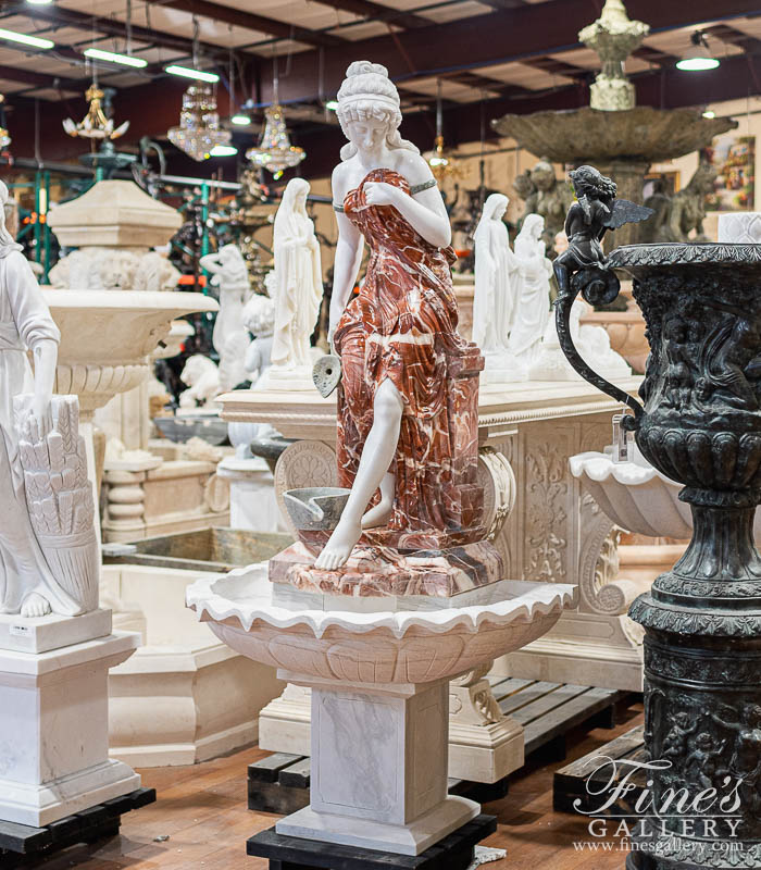 Marble Fountains  - Victorian Lady Marble Fountain In Rojo Marble - MF-2117