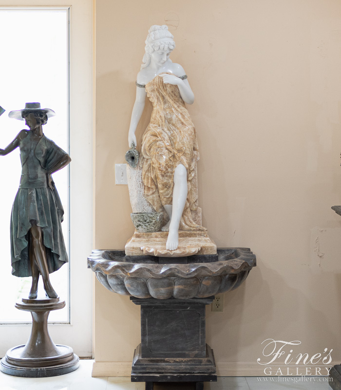 Marble Fountains  - Victorian Lady Marble Fountain In Honey Onyx - MF-2118