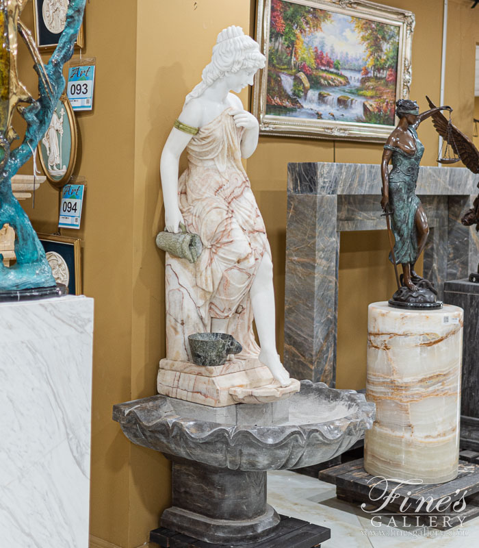 Marble Fountains  - Victorian Marble Lady Fountain In Onyx And Marble - MF-2119