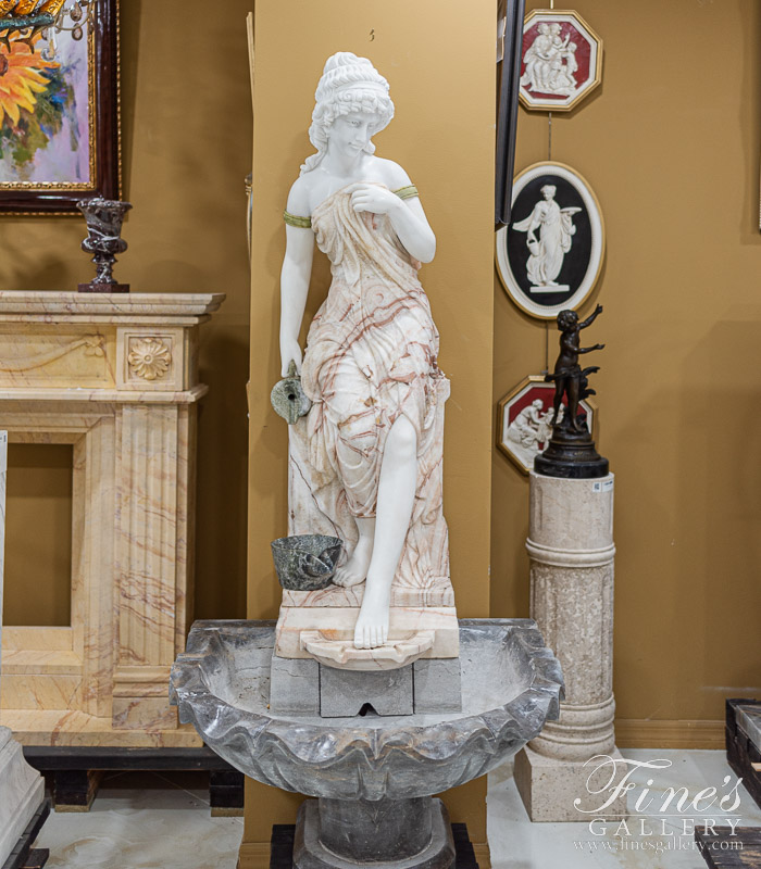 Marble Fountains  - Victorian Marble Lady Fountain In Onyx And Marble - MF-2119