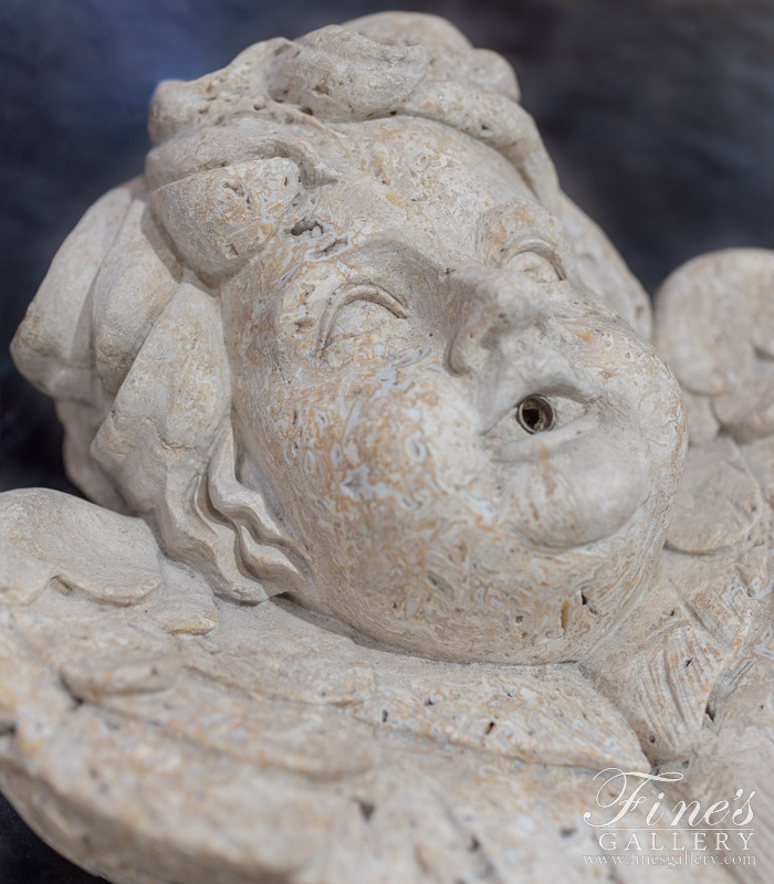 Marble Fountains  - Cherub W/Wings Wall Mount Fountain In Travertine - MF-2124