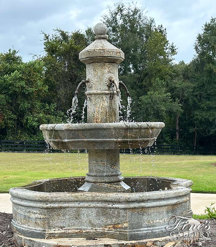 Marble Fountains  - Antique Griggio Granite Old World Fountain Feature - MF-2125