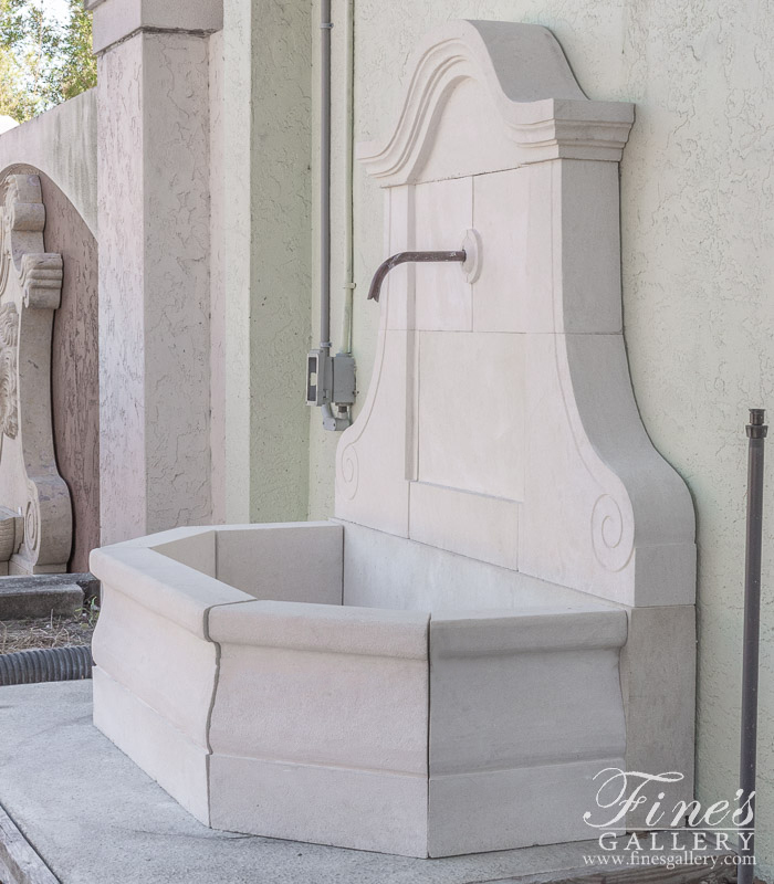 Marble Fountains  - Garden Wall Fountain In French Limestone With Bronze Spigot - MF-2128