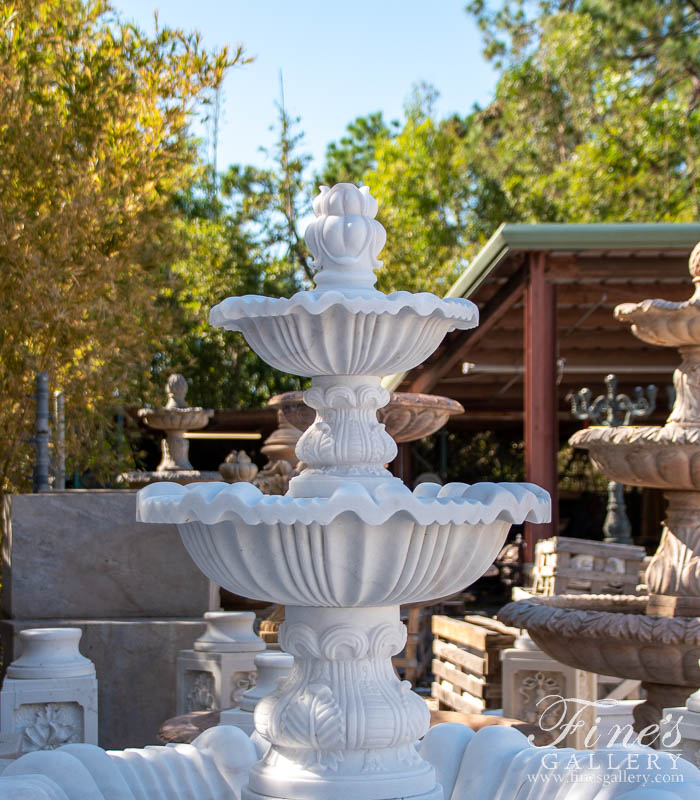 Marble Fountains  - Elaborate Fountain And Matching Pool Basin In Elegant White Marble - MF-2129