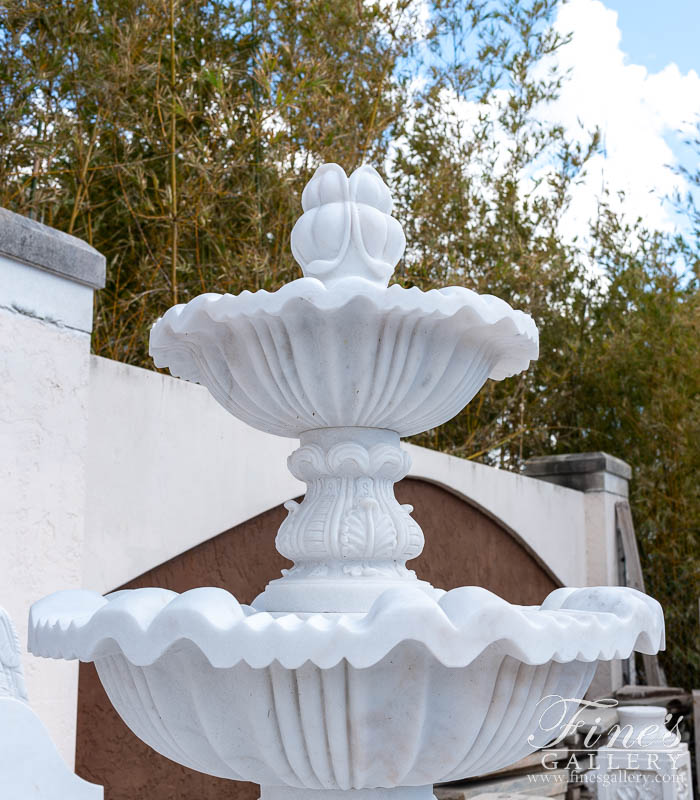 Marble Fountains  - Elaborate Fountain And Matching Pool Basin In Elegant White Marble - MF-2129