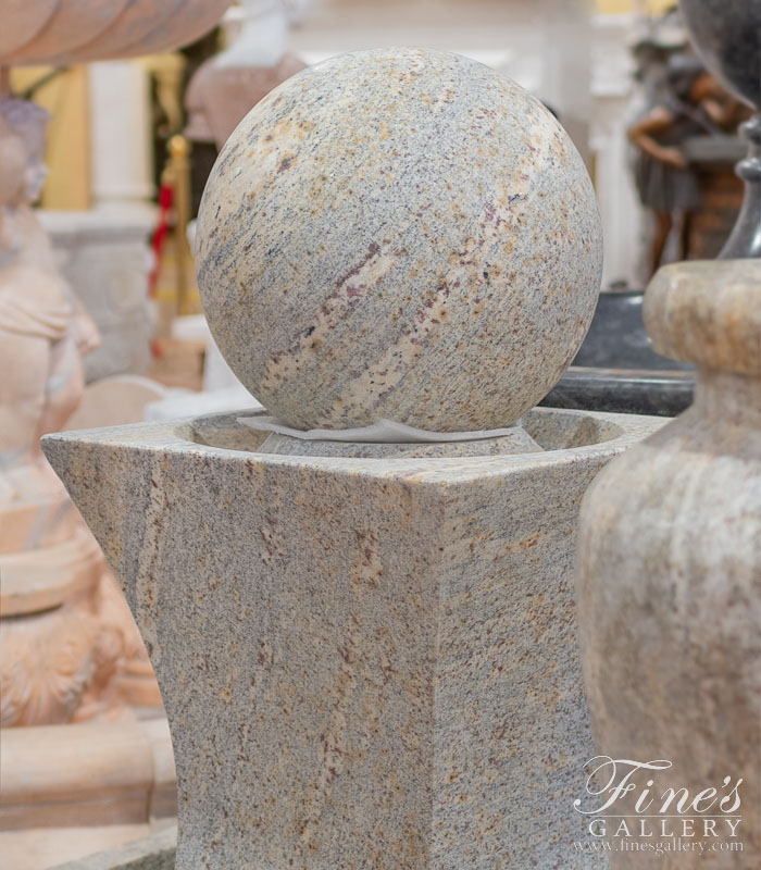 Marble Fountains  - Modern Sphere Fountain In Antique Griggio Granite - MF-2135