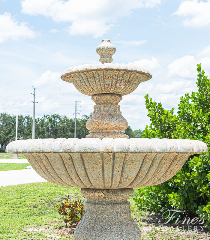 Marble Fountains  - Tiered Fountain In Solid Antique Gold Granite - MF-2140