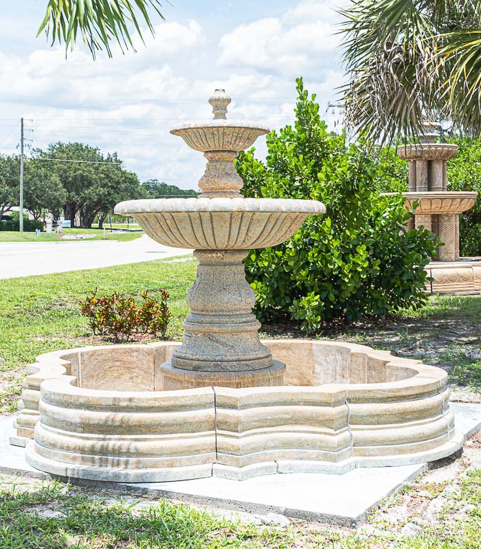 Marble Fountains  - Tiered Fountain In Solid Antique Gold Granite - MF-2140