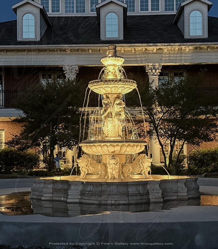 Marble Fountains  - Roman Ladies And Lions Fountain In Classic Light Travertine - MF-2151
