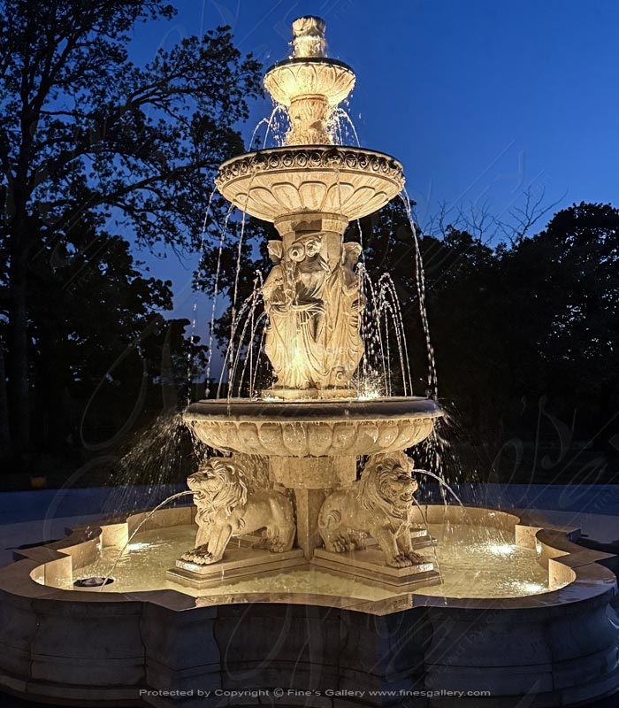 Marble Fountains  - Roman Ladies And Lions Fountain In Classic Light Travertine - MF-2151