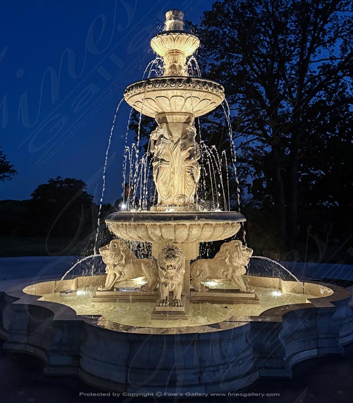 Marble Fountains  - Roman Ladies And Lions Fountain In Classic Light Travertine - MF-2151