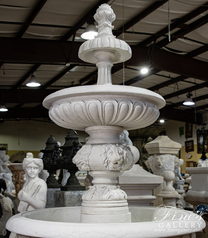 Marble Fountains  - A Tiered Lion Head Themed Fountain In Italian Bianco Perlino Marble - MF-2172