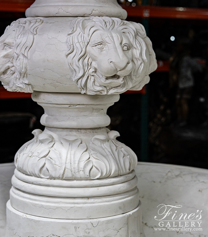 Marble Fountains  - A Tiered Lion Head Themed Fountain In Italian Bianco Perlino Marble - MF-2172