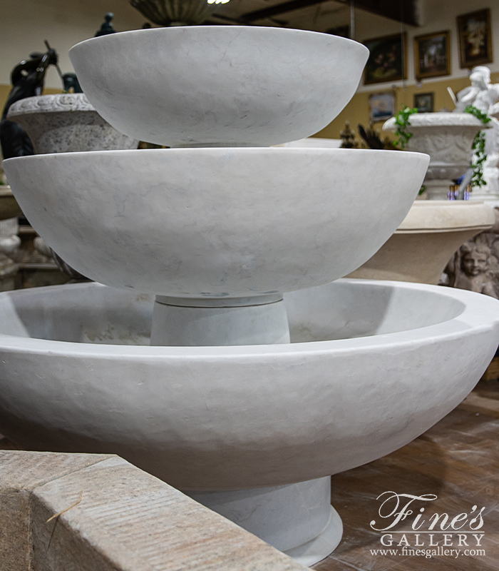 Marble Fountains  - Contemporary Style Three Tiered Fountain In Statuary White Marble - MF-2184