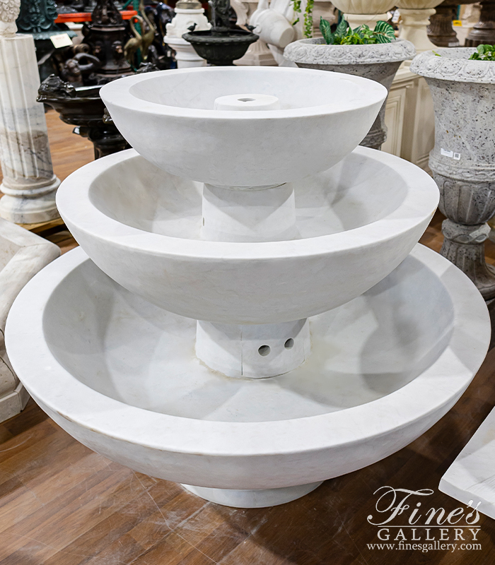 Marble Fountains  - Contemporary Style Three Tiered Fountain In Statuary White Marble - MF-2184