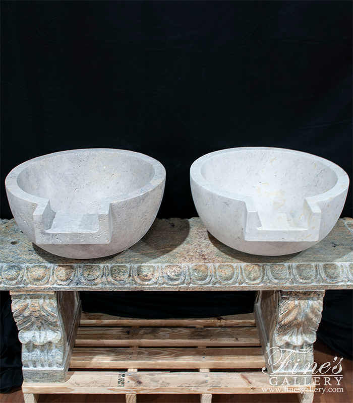 Marble Fountains  - Poolside Fountains In Light Travertine - MF-2212