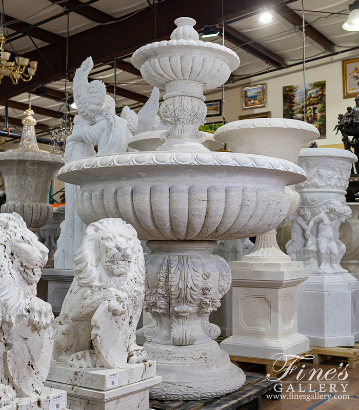 Marble Fountains  - Ornate Floral Garlands Fountain In Italian Roman Travertine  - MF-2230